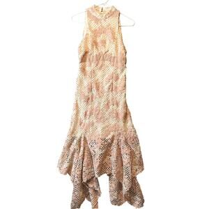 Keepsake Women's No Air Crochet Lace‎ Midi Dress  Ivory Blush Pink Floral 4 New